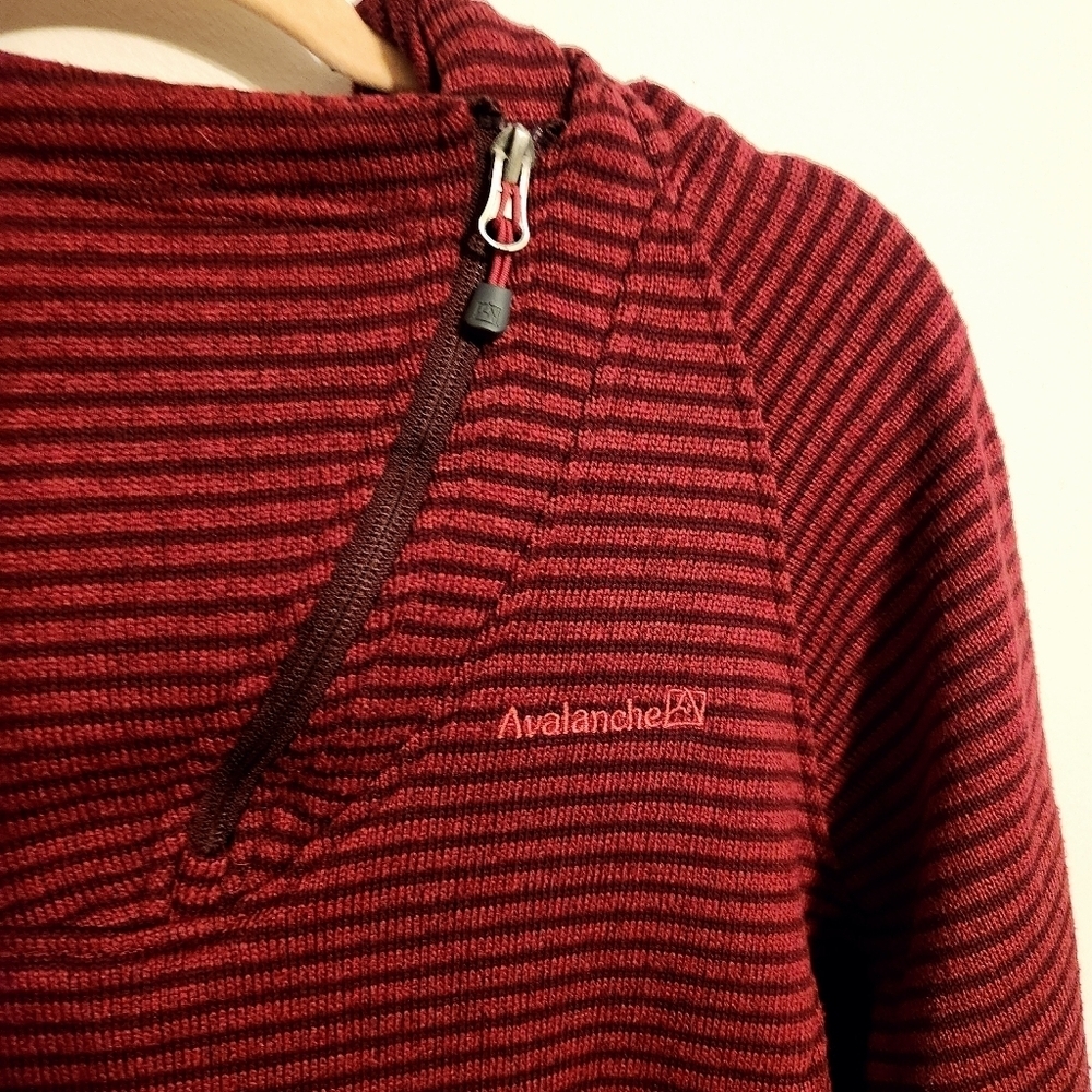 Avalanche | Women's Maroon Striped Hoodie Sweatshirt w/ Zipper Pockets (Size XL) - Picture 6 of 13